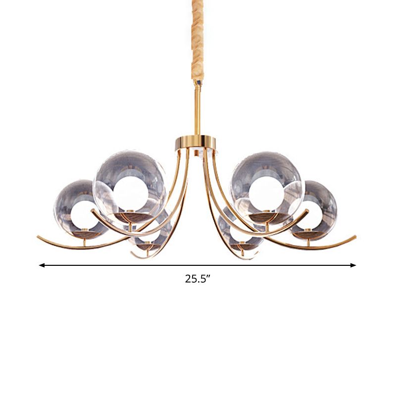 Clear Glass Ball Chandelier Lighting Fixture Modern Style 6/8/10 Heads Golden Hanging Lamp with Curved Arm