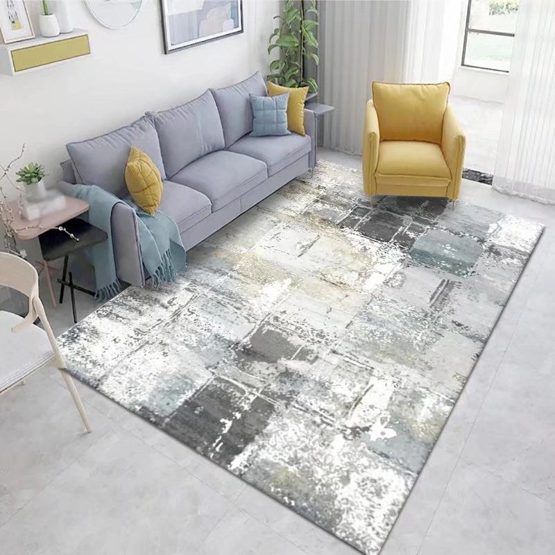 Gray Modern Rug Polyester Graphic Indoor Rug Washable Rug for Living Room