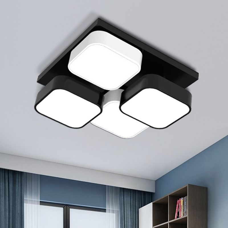Square Kitchen Bedroom Ceiling Lamp Acrylic Metal 4/6/9/12/16/20 Heads Modern LED Ceiling Mount Light in Black