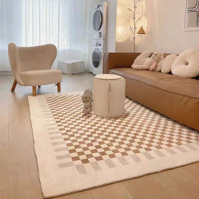 Alfombra de cuadrícula marrón poliéster de alfombra simple alfombra resistente a la alfombra para sala de estar