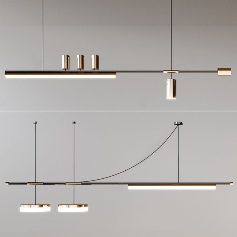 Contemporary Metal Linear Shape Pendant Light with Plastic Shade for Living Room