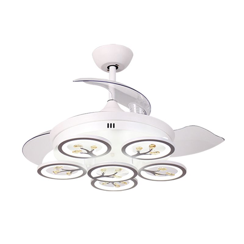Blumenlängern hängende Lüfter leichte moderne abgeschrägte Kristall Regentropfen LED White Semi Flush Mount mit 4 Klingen, 42 "W.