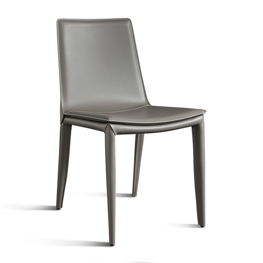 Sillas de cuero de diseño simple, silla lateral con respaldo sólido para comedor (juego de 2)