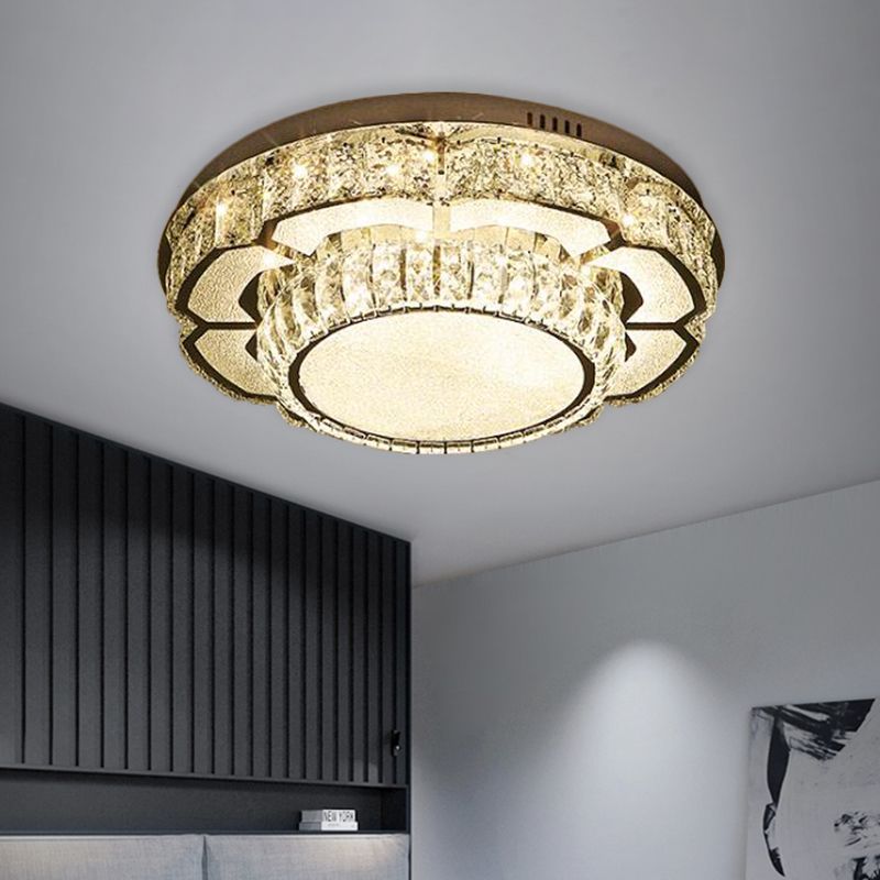 Contemporary LED Ceiling Lamp with Crystal Block Shade Chrome Round/Square Flushmount Lighting