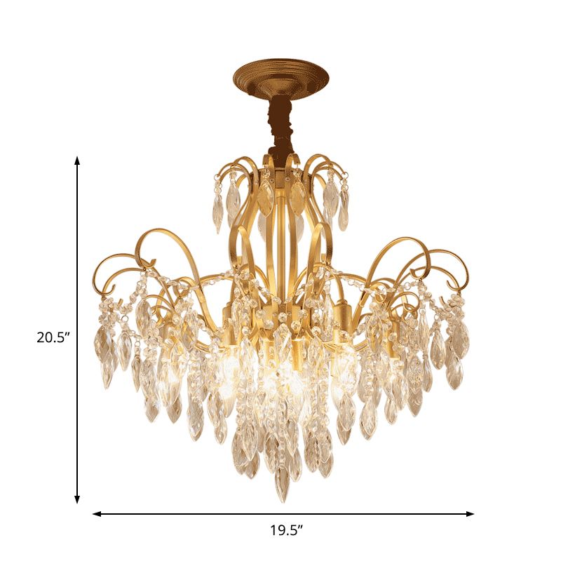 Lampe à lustre géométrique dorée cristal et métal vintage 7/8 lumières suspendues pendantes, 19,5 "/23,5" W