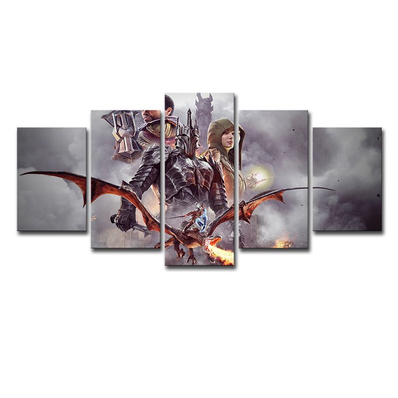 Grey Kids Canvas Art Digital Print Middle-Earth Shadow of War Scene Wall Decor for Home