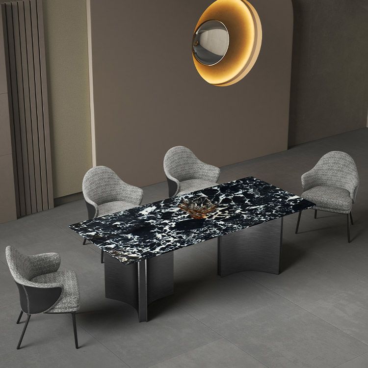 Modern Stone Rectangle Dining Table Stainless Steel Base for Dining Room