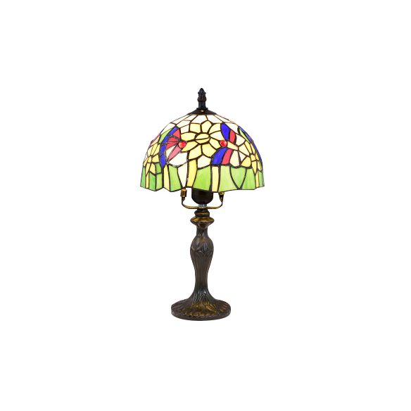 Luz de escritorio de flores vívidas con rosa/mariposa/oso/santa Claus Patrón Tiffany Lámpara de escritorio de vidrieras rústicas para sala de estudio