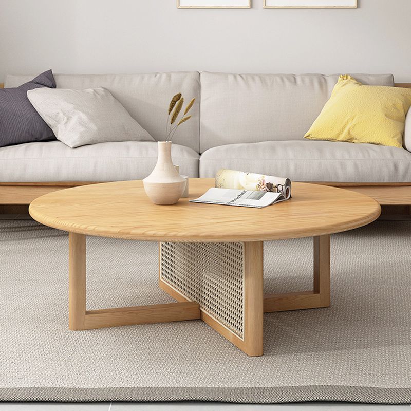 Scandinavian Cross Legs Coffee Table Round Wooden Coffee Table for Living Room
