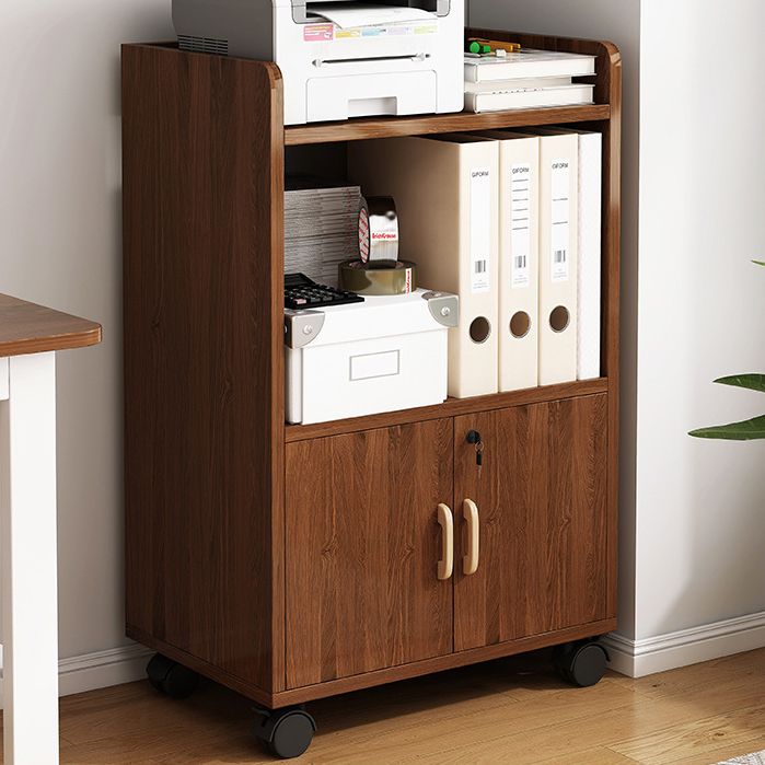 Engineered Wood Bookcase with Doors Vertical Bookshelf for Office