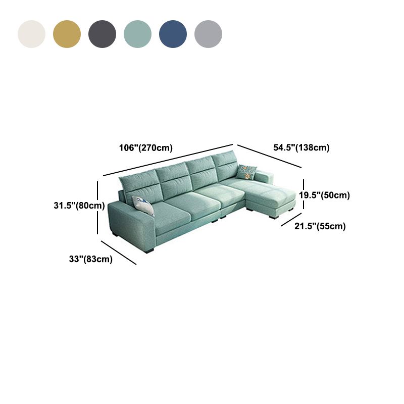 Square Arm 4-Seater Sofa & Chaise 106.3" W Linen/Faux Leather Cushions Sofa