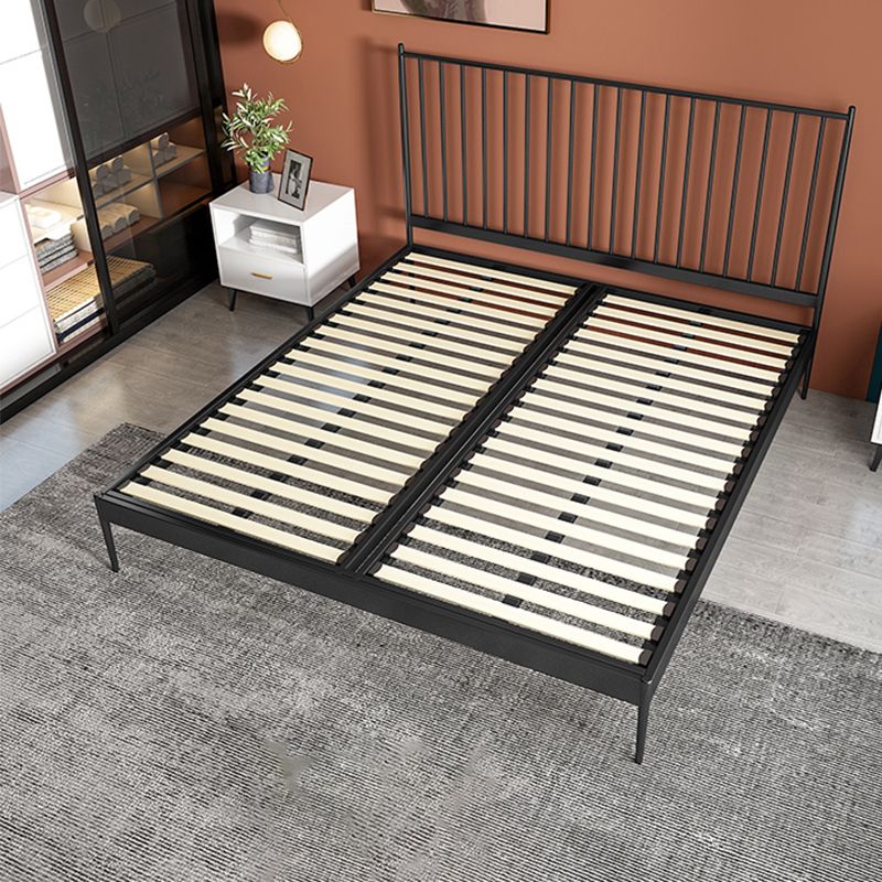 Contemporary Metal and Wood Slat Bed with Rectangular Headboard