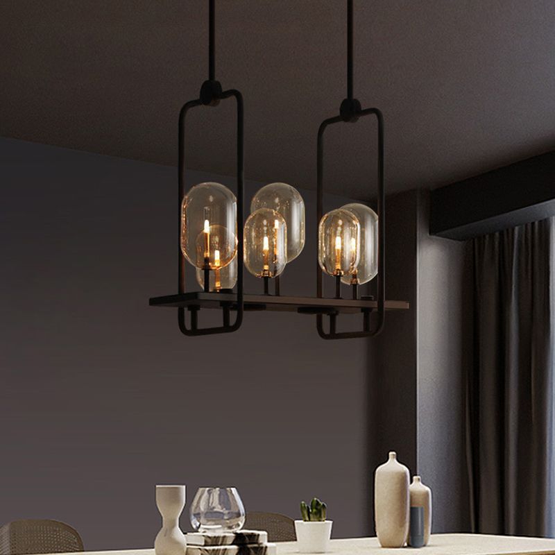 Capsule Restaurant Island Lighting Industrial Amber Verre 6/8 Bulbes Black Hanging Lightture