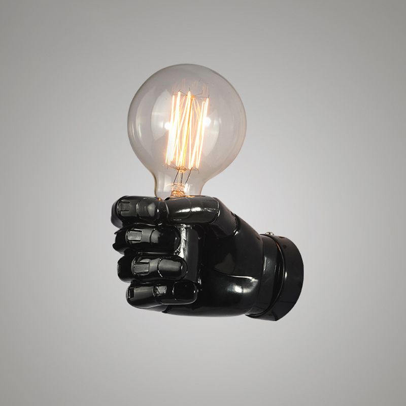 Iron Black Finish Wall Sconce Water Pipe/Cage/Fist Shaped 1-Bulb Industrial Style Wall Mounted Light Fixture