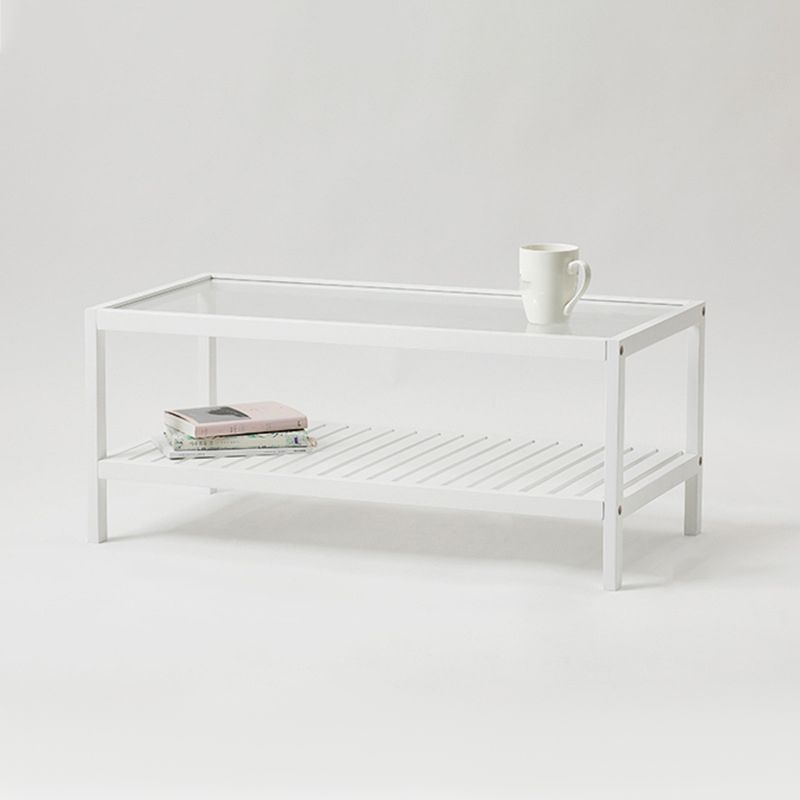 Modern 4 Legs Wood Base Rectangular Acrylic Top Coffee Table with Shelf