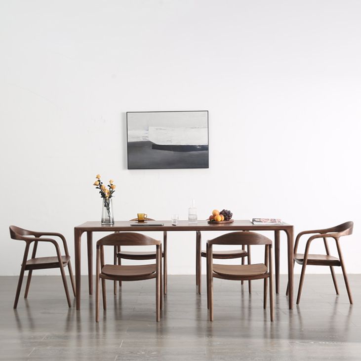 Modern Rectangle Walnut Wood Dining Set 1/2/3/5/7 Pieces Dining Table with Wood Chairs