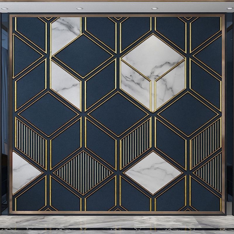 Whole Illustration Modern Mural Wallpaper for Coffee Shop with Quatrefoil Design in Dark Blue