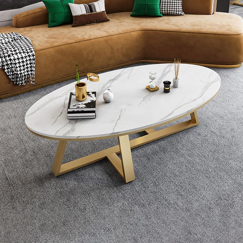 Cross Legs Coffee Table Round/Oval Cocktail Table with Gold/Black Legs