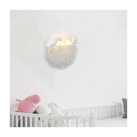 Balcony Kindergarten Nest Wall Light with Bird Decoration Resin Lovely White Sconce Light