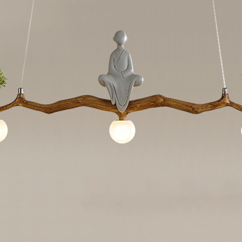 Brown Resin Island Lights Modern Restaurant Multi-Head Restaurant Lamphing con sombra de vidrio de globo