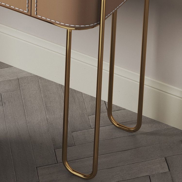 Mirrored Makeup Dressing Table Luxurious Stone Top Stool Set in Brown