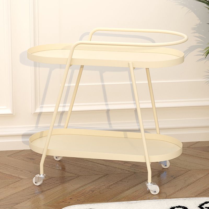 2-Tier Metal Side Table with Casters 22.8" Tall Tray Top End Table