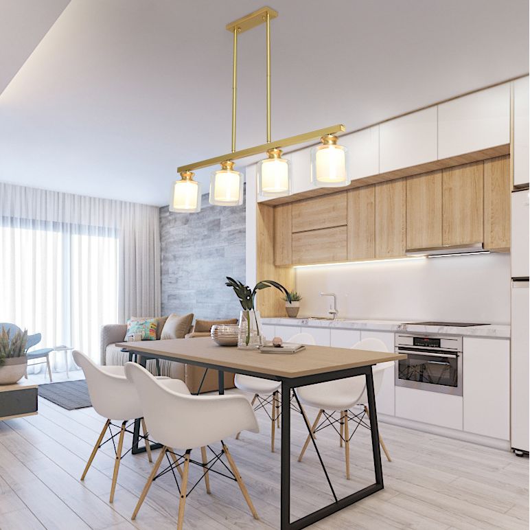 Cylinder Glass Island Chandelier Light Minimalist Gold Ceiling Pendant Light for Dinning Room