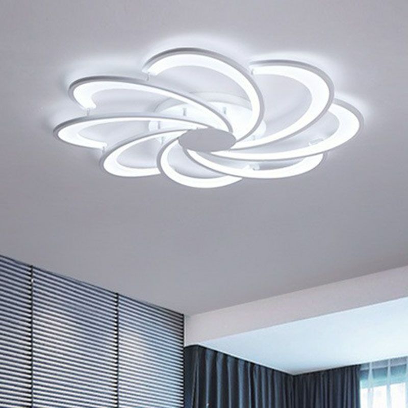 Flower Living Room Flush Ceiling Light Acrylic Contemporary LED Semi Flush Mount Lighting Fixture in White