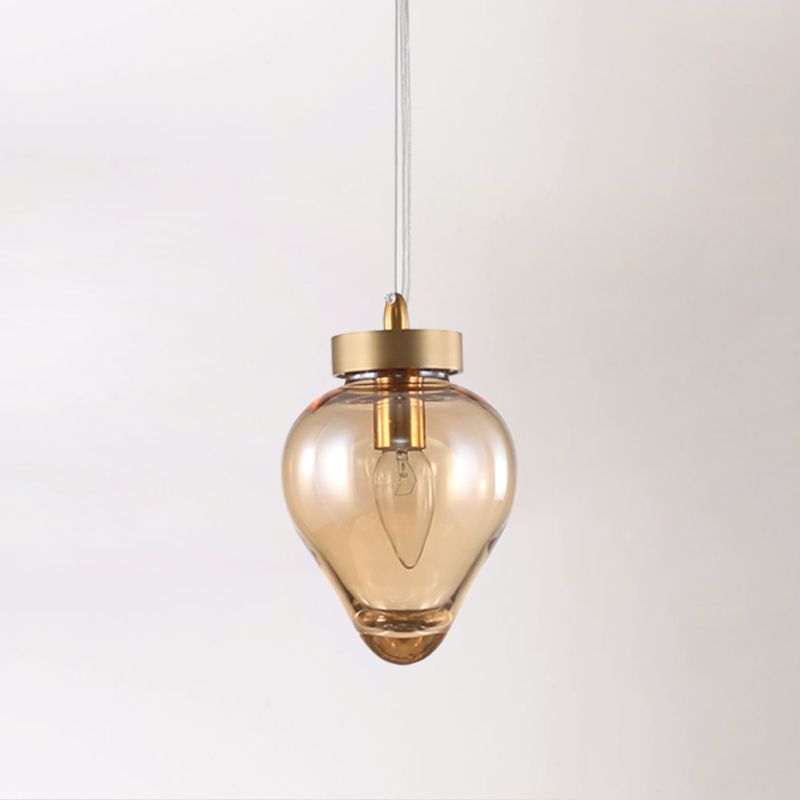Gold Urn Pendant Lamp Modernist 1 Head Amber Glass Suspension Light for Dining Room