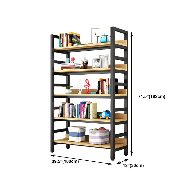 Modern Style Bookshelf Black Frame and Wood Bookcase for Office