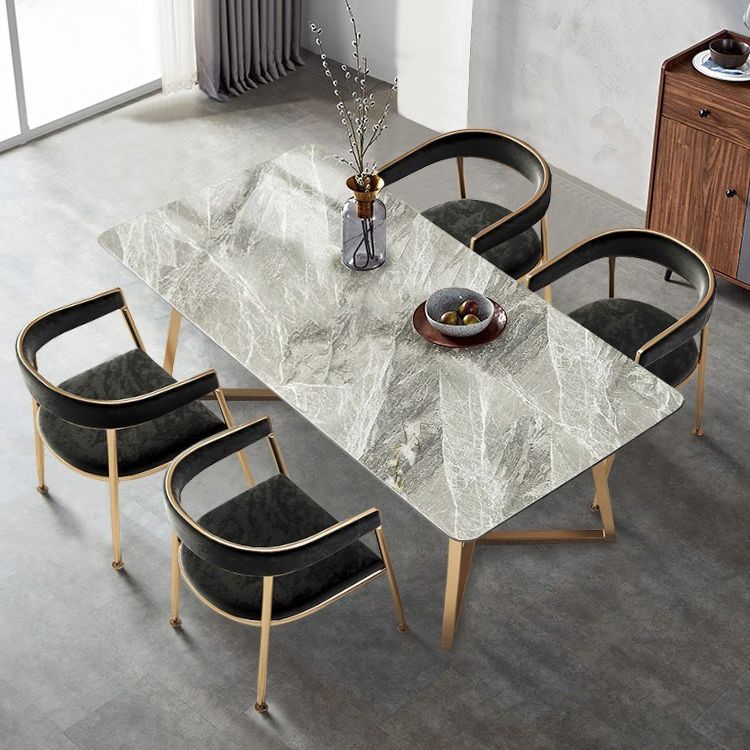 Traditional Luxury Dining Table Sintered Stone Rectangle Table with Gold Base