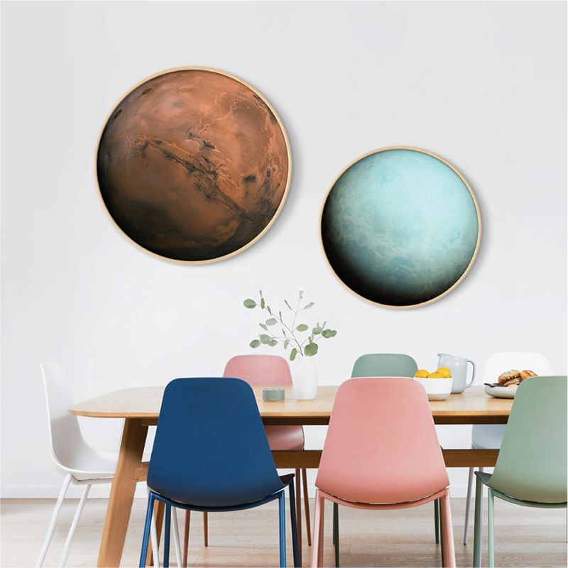 Outer Space Planet Wall Art Kids Textured Bedroom Canvas Print in Soft Color, Optional Sizes