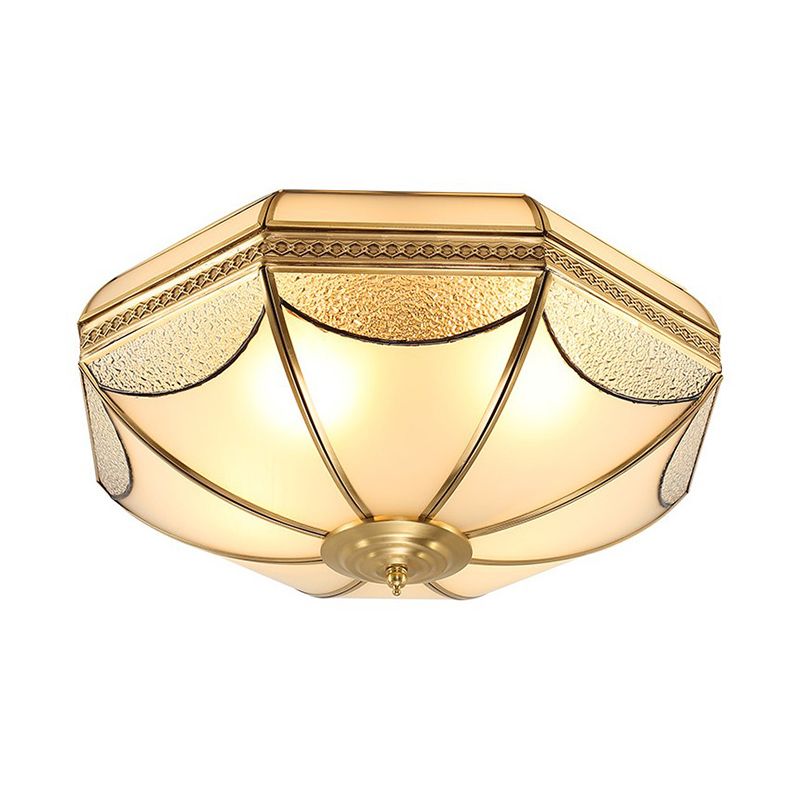 3/4/6 Lights Frosted Glass Flush Mount Light Traditional Brass Bowl Living Room Flush Mount, Small/Medium/Large