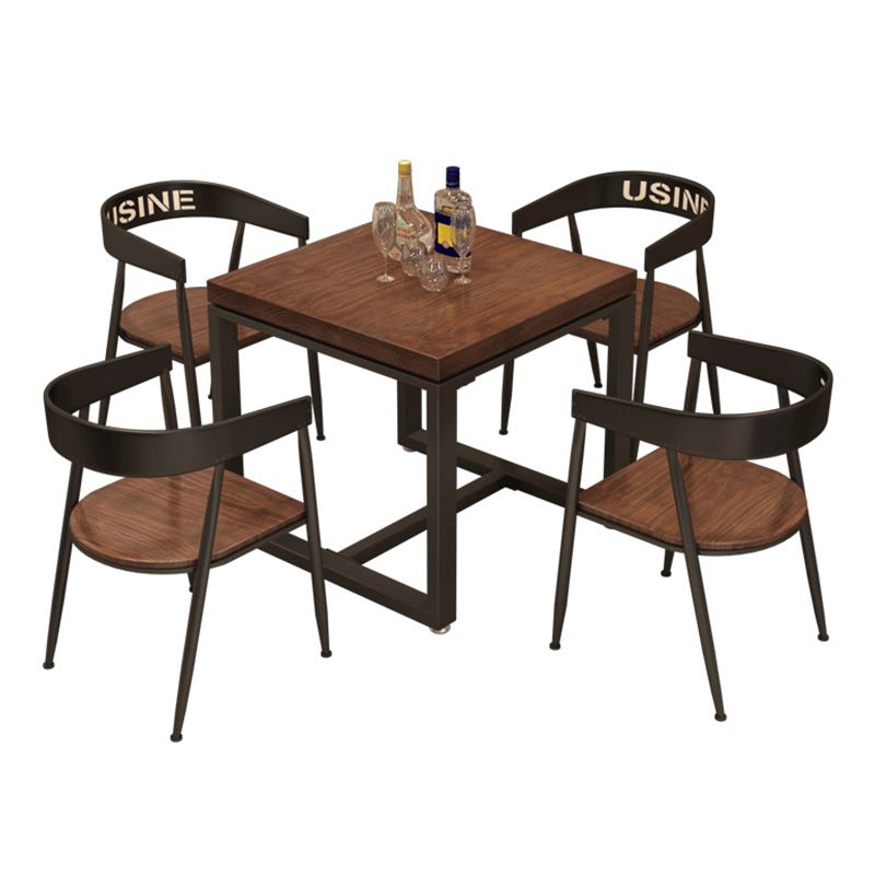 Industrial 1/2/3/5 Pieces Dining Set Square Solid Wood Dining Table Set