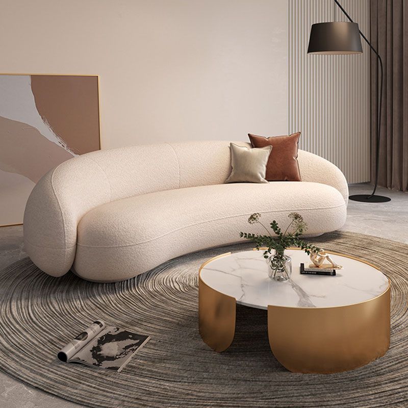 Contemporary Velvet/Wool Curved Sofa Tight Back Sofa in Gray/White