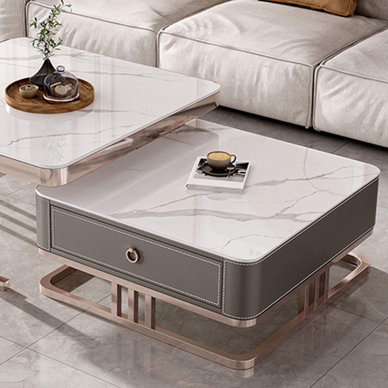 Square Coffee Table Glass Top Coffee Table Set with Golden Legs