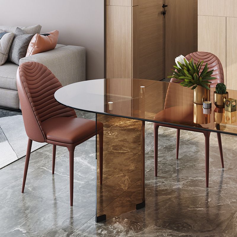 Glass Top Dining Table Modern Dining Table with Double Pedestal Base