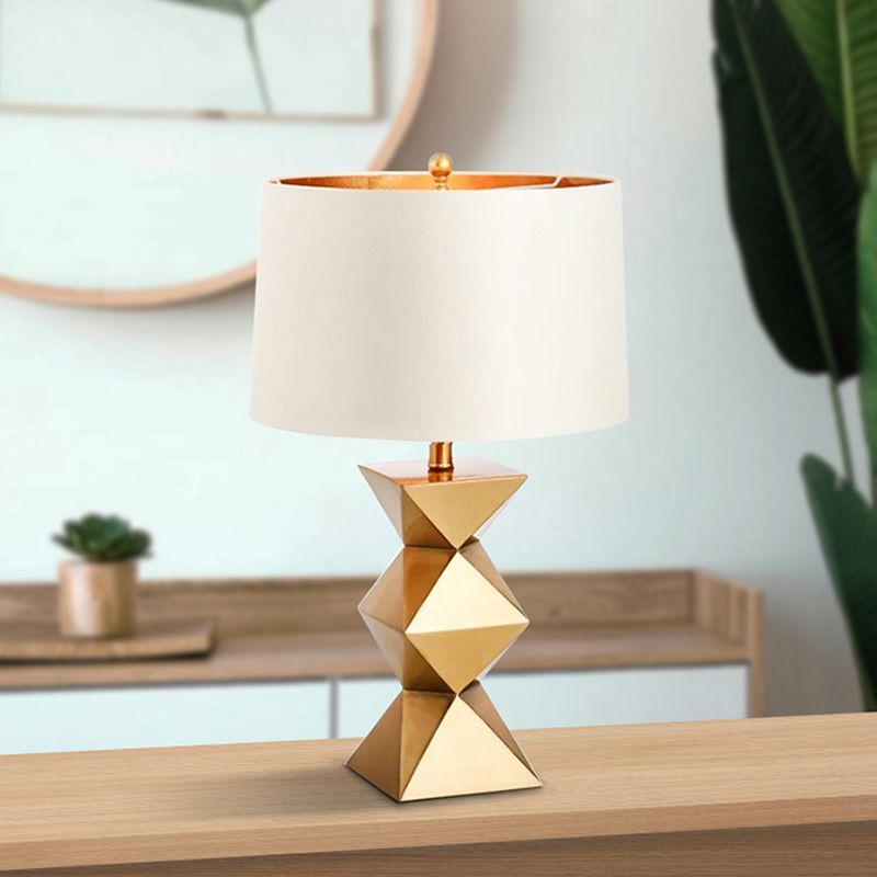 Lámpara de mesa de tela de tambor, luz de libro de lectura blanca contemporánea de 1 cabezal para dormitorio