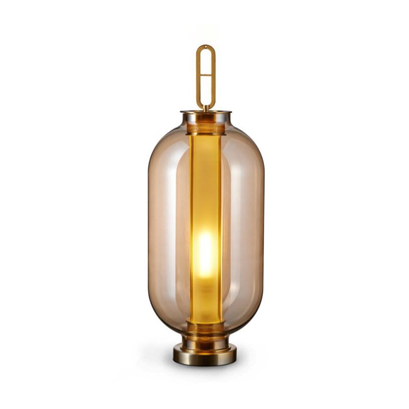 Lantern Table Lighting Contemporary Glass 1-Light Bedside Nightstand Lamp in Gold