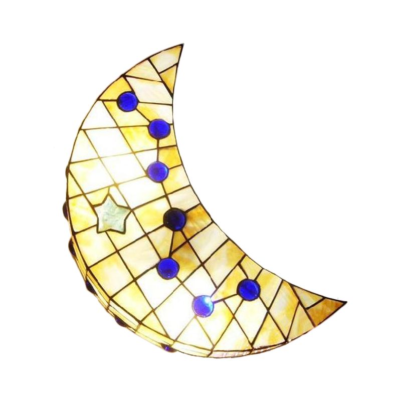 Moon Shape Wall Light Vintage Stained Glass 1-Light Wall Sconce for Hallway