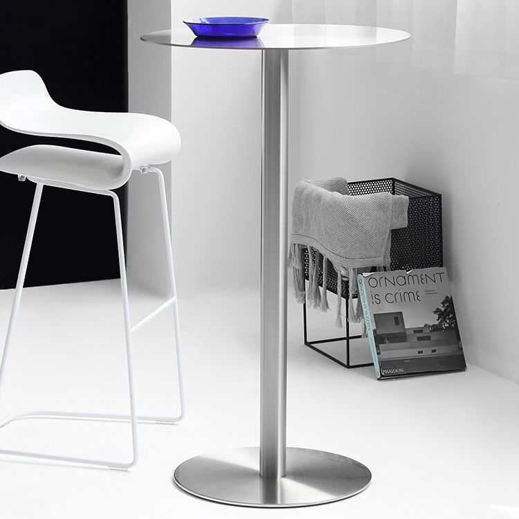 Industrial Silver Counter Height Table Metal Pedestal Bar Table