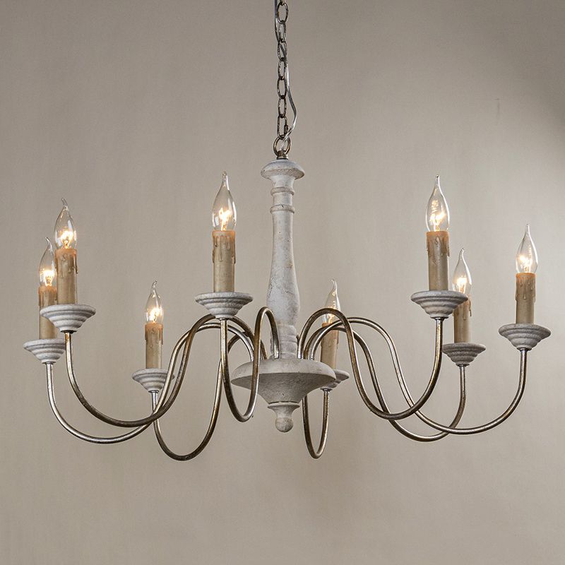 6 Lights Wood Suspended Lighting Fixture Traditional Curving Dining Room Ceiling Suspension Lamp