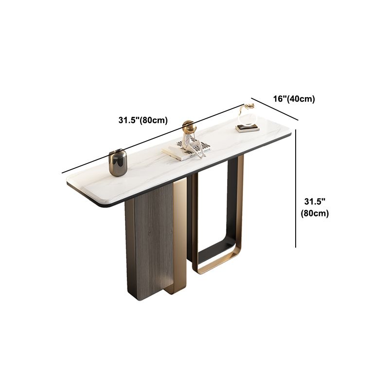 Glam Rectangle Stone Table, 31.49" H Console Accent Table in White for Hall