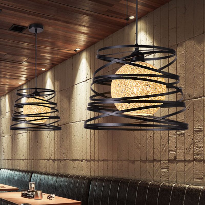 Swirl Conic Sala da pranzo Affermazione Light Industrial Metal Industrial 1 Testa Bianca/Black Hanging Lampada con telaio di filo