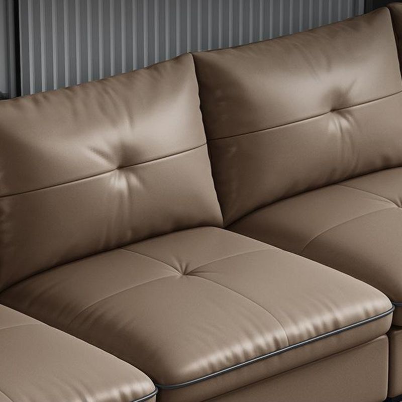 31.49 " H Brown Leather Square Arm Tufted Sofa & Chaise for Living Room