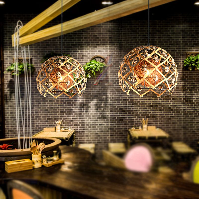 1 Bulb Tearoom Ceiling Light Asian Wood Pendant Light Fixture with Oval/Semicircle/House Bamboo Shade