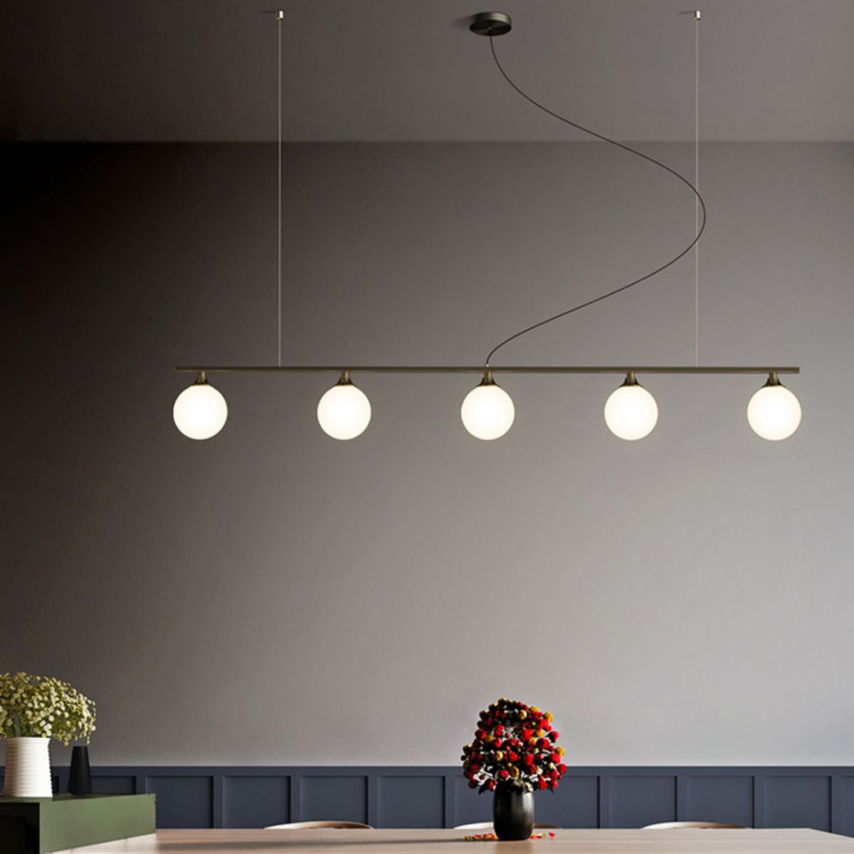 Simplicity Ball Shade Island Pendant Light Milky Glass Dining Room Hanging Light