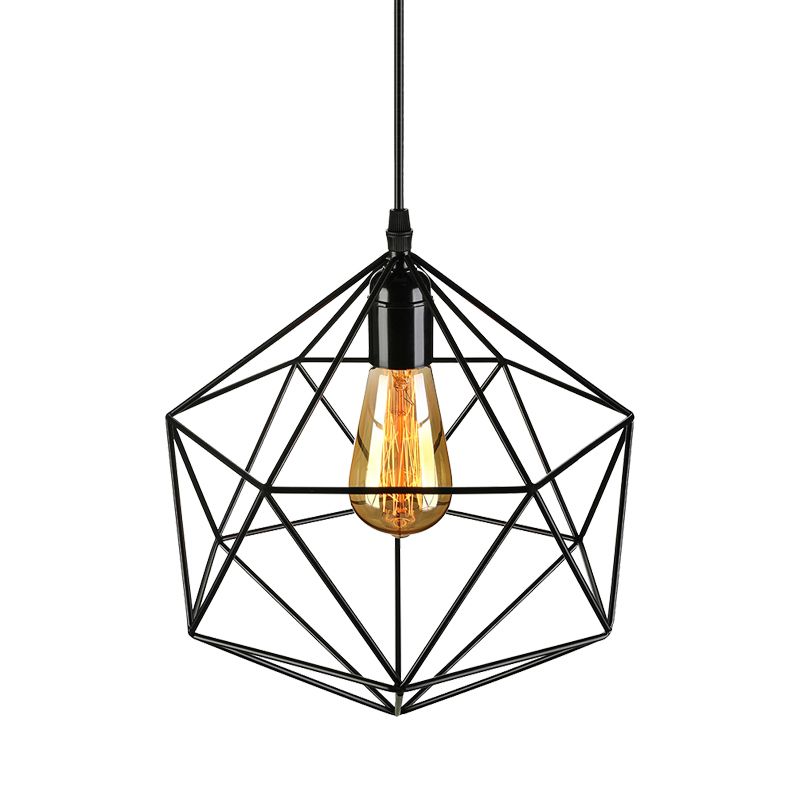 Geometric Metal Pendant Light Industrial 1 Light Living Room Hanging Light in Black/White, 7"/8.5"/11" W