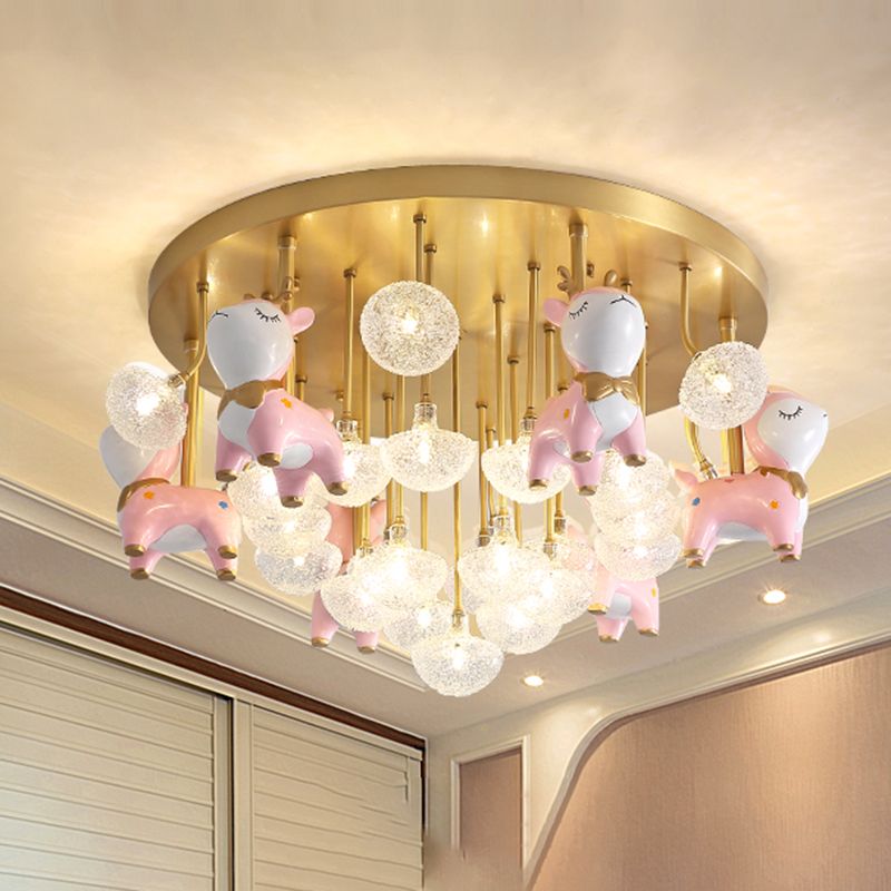 Administración de techo radial de vidrio en estilo para niños Montaje semi descaro de cobre con decoración de resina