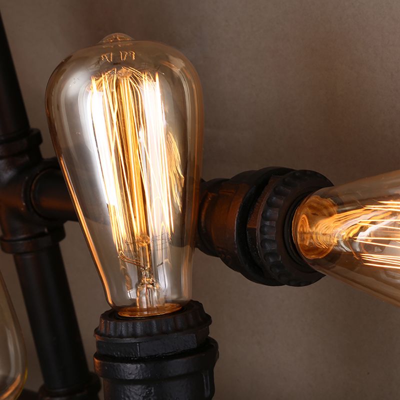 Antique Style Pipe Wall Lighting 6 Heads Iron Wall Mount Light in Black for Restaurant